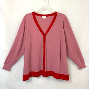 Candace Cameron Bure Button Front Pink V Neck Cardigan Sweater 3XL